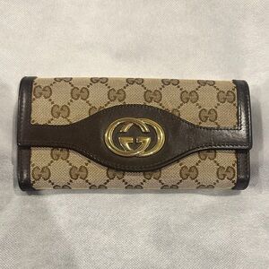 Gucci Tan and Gold Monogram Wallet